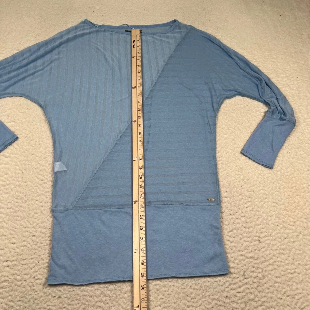 Alo Yoga Top Women Medium Blue Sheer Striped Long Sleeve Boat Neck Pullover